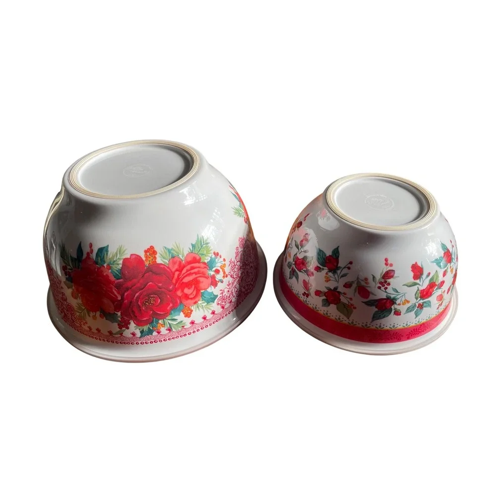 The Pioneer Woman Cheerful Rose Melamine Mixing Bowls Lids Set 10.5 In & 8 In
